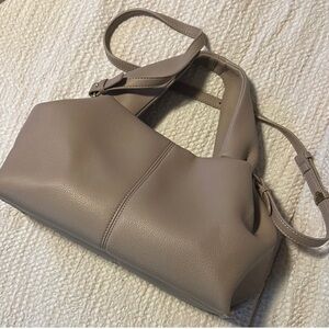 Polene Soft Beige Leather Shoulder Bag